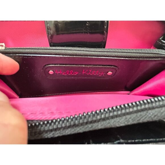 Hello Kitty Womens Black Shiny Patent Zip Around Embossed Loungefly Wallet - Picture 9 of 13